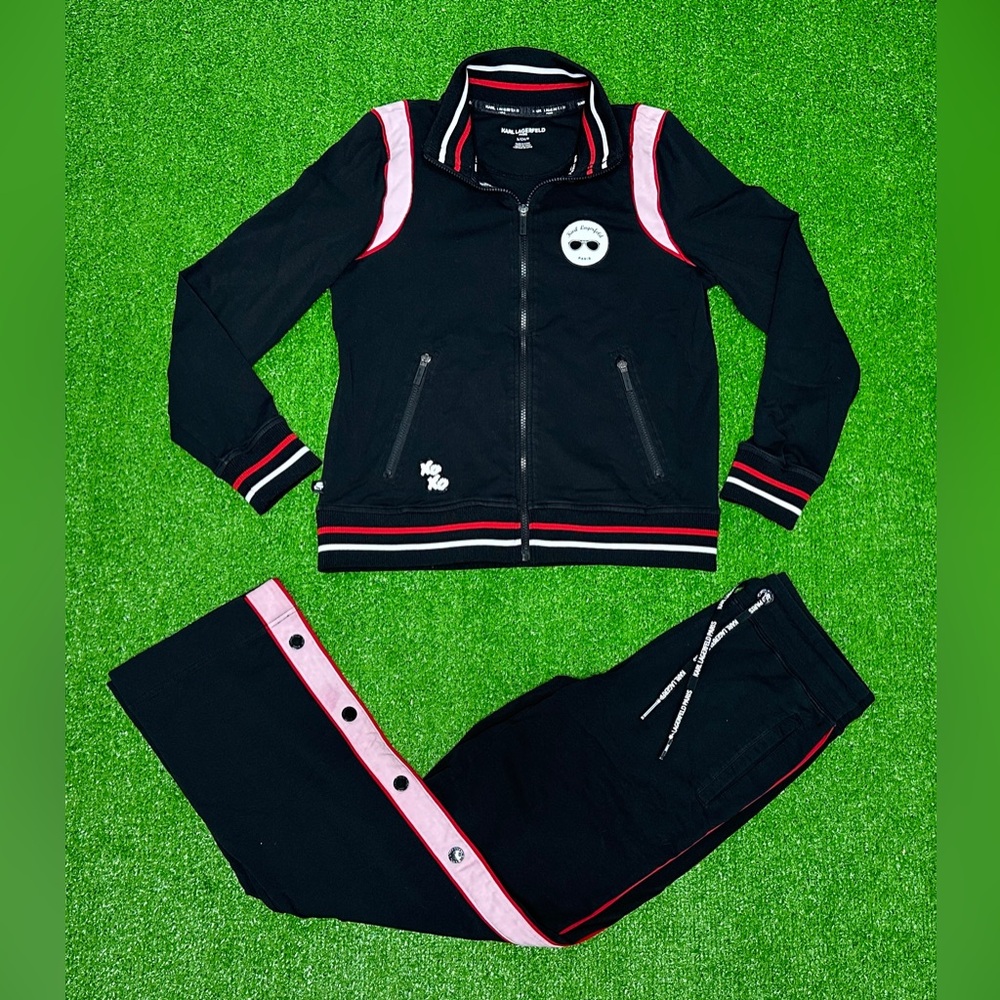 Karl Lagerfeld Paris Track Suit Sunglasses Logo Black/Red 2-Piece Set Size S/XS